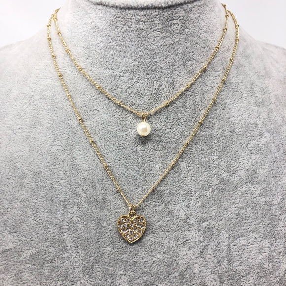 Layered Pave Heart Pendant Necklace - Picture 2 of 8